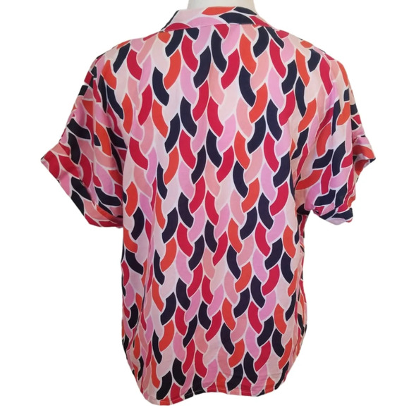 Charger Club Luxury Linen multicolor button down Short-sleeve Top Blouse - Picture 5 of 6